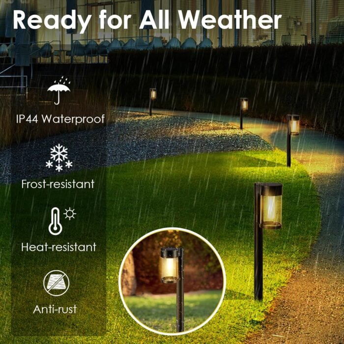 Solar Pathway Lights Outdoor, 10 Pack Metal & Glass Solar Lights Outdoor Waterproof Landscape Path Lights Solar Lights for Outside Yard Lawn Walkway Driveway Garden Decor - Image 5