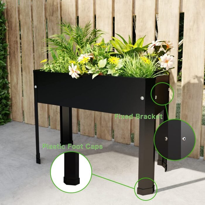Raised Garden Bed with Detachable Legs Elevated Metal Planter Box for Growing Fresh Herbs Vegetables Flowers Succulents&Other Plants for Outdoor Backyard Patio Deck Balcony Black S - Image 5