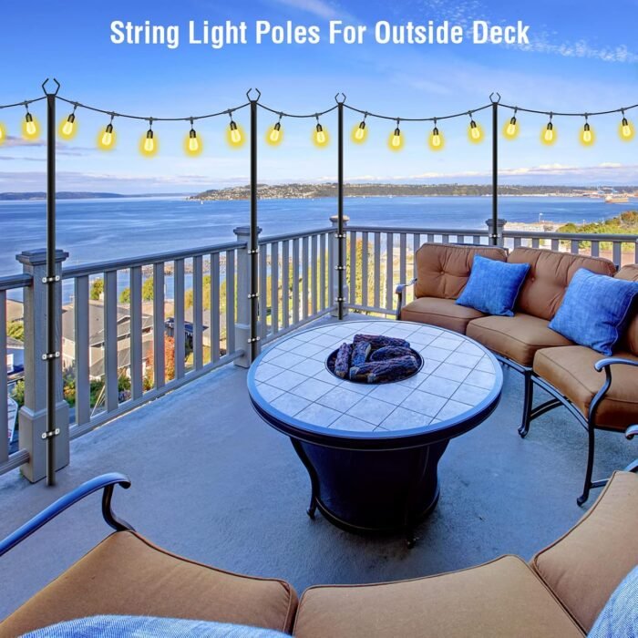 Aulimhti 10Ft Metal Poles with Fork for Outdoor String Lights,2 Pack Light Stand for Outside Garden,Patio,Wedding,Backyard,Deck,Party - Image 4