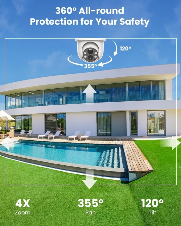 ieGeek Security Cameras Wireless Outdoor, 2K 2.4G WiFi Camera with Solar Panel and Battery Powered, Color Night Vision with Spotlight, 360° PTZ, 2-Way Audio, PIR Motion Sensor, Alexa, no Subscription - Image 3