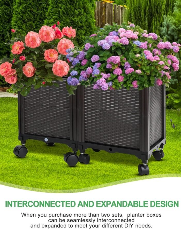 Raised Garden Bed Planter Box with Trellis, 51” Self-Watering Tomato Planter Boxes with Wheels for Climbing Plants, Tomato Cage for Patio Greenhouse Gardening Indoor Outdoor， 2 Pack - Image 6