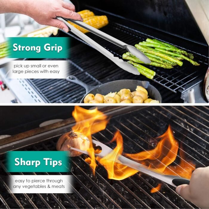 HaSteeL Grilling Utensil Set 18in, Stainless Steel BBQ Accessories Tools with Bag for Outdoor Cooking Camping, Heavy Duty Grill Spatula, Tong, Meat Fork, Basting Brush, Cleaning Brush, Man’s Gift - Image 5