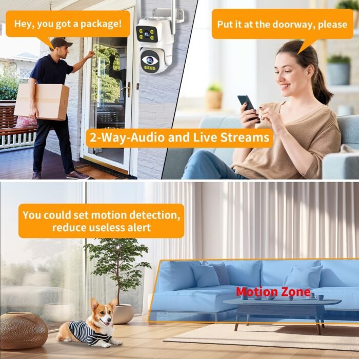 Dual Lens Security Camera Outdoor,WiFi Camera for Home Security,Home Survaillance Outdoor Camera,PTZ,2-Way Audio, Auto Tracking,Night Vision,24/7 Continous Record,IP65 Weather Proof - Image 7