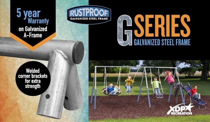 Surf N Swing'in - 6 User / 5 Station Metal Backyard Playground Swing Set. 180" L x 104" Deep x 74" H, by XDP Recreation - Image 3