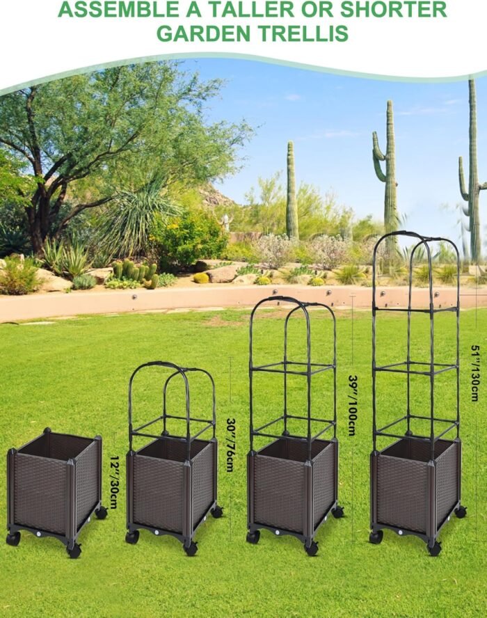 Raised Garden Bed Planter Box with Trellis, 51” Self-Watering Tomato Planter Boxes with Wheels for Climbing Plants, Tomato Cage for Patio Greenhouse Gardening Indoor Outdoor， 2 Pack - Image 7