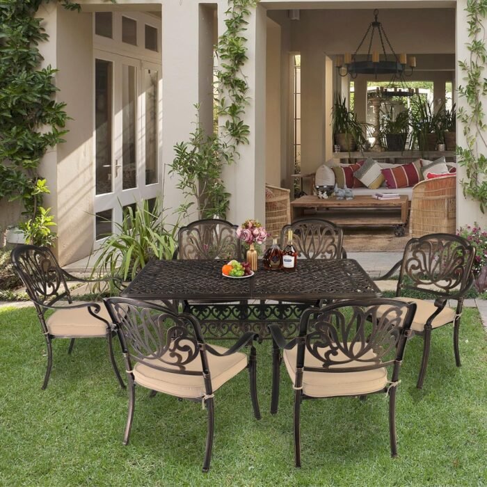 VINGLI Outdoor Dining Chairs Set of 2 Aluminum Patio Chairs, Cast Aluminum Patio Furniture Aluminum Outdoor Chairs for Backyard, Poolside, Balcony Bronze (with Cushion) - Image 2