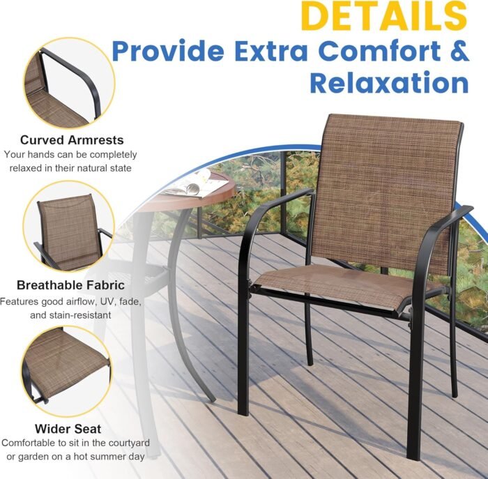 VICLLAX 11 Pieces Patio Dining Set for 10, Outdoor Furniture Set Includes 63" Round Patio Table and 10 Patio Sling Chairs, Patio Table and Chairs for Outsides, Black Table and Brown Chairs - Image 4