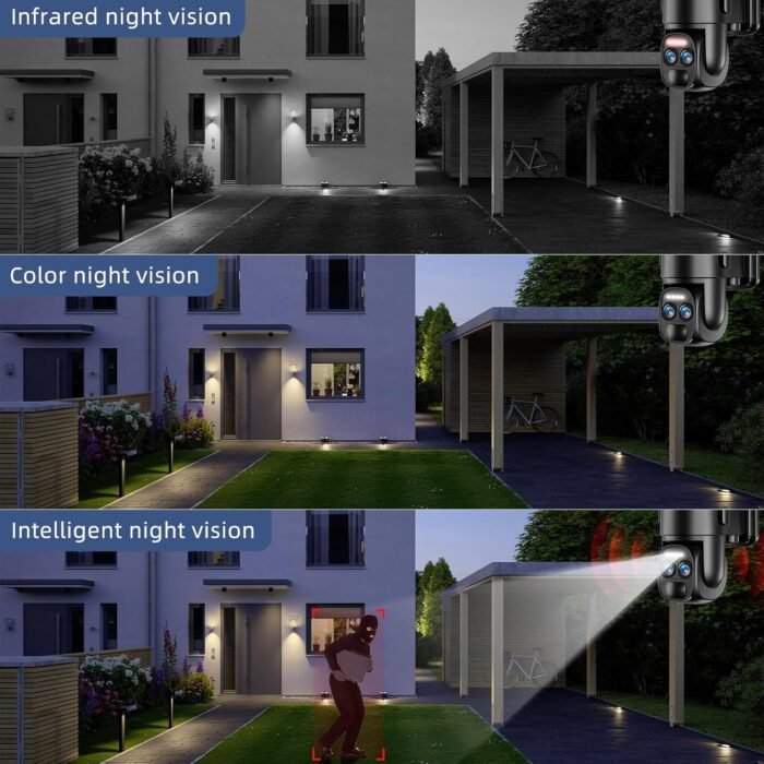 Uniter 4K Solar Security Cameras Wireless Outdoor, 2.4g & 5g WiFi PTZ Camera Battery Powered, 360°View Home Security Systems with Color Night Vision, Spotlight Siren, PIR Sensor, IP66 - Image 5