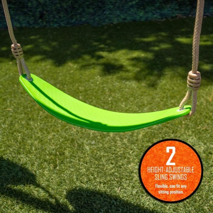 Jungle Warrior Anaconda Metal Swing Set with 45" Saucer Swing, 2 Sling Swings, Rock Climbing Wall and 5ft Slide with Slide - Image 8