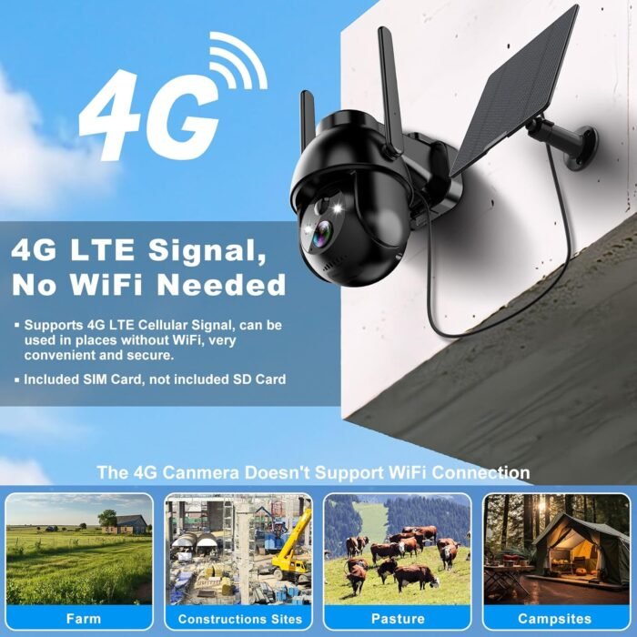 4G LTE Cellular Solar Security Cameras Wireless Outdoor, Solar Powered 3MP Camera 2K No WiFi Security Camera, PIR Motion Detection,Siren,Color Night Vision, SD/Cloud Storage (SIM Card Included) - Image 2