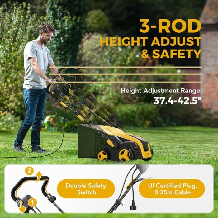2024 Upgraded EVEAGE 16-Inch 15 Amp Electric Dethatcher & Scarifier, 5-Position Depth Adjustment, 14.5gal Collection Bag, Increases Lawn Health, EDS16S - Image 4