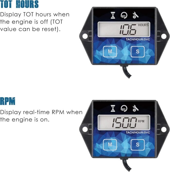 Runleader Small Engine Hour Meter, Digital Tachometer, Maintenance Reminder, Battery Replaceable, User Shutdown, Use for ZTR Lawn Mower Tractor Generator Marine Outboard ATV (1) - Image 2