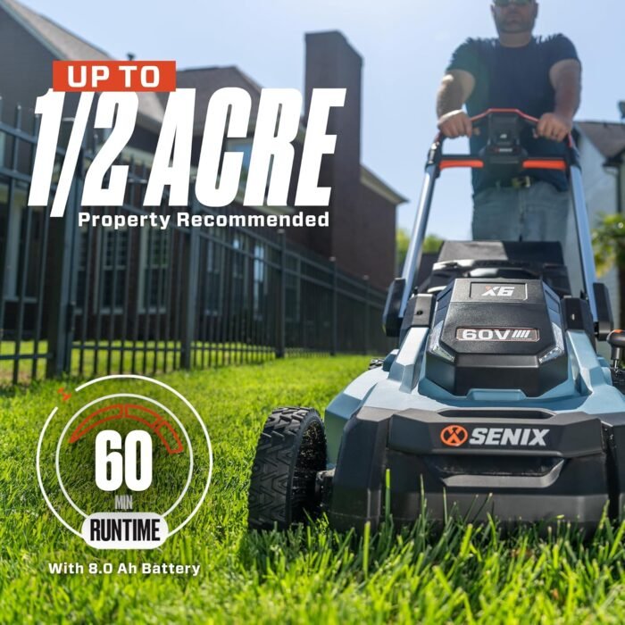 SENIX X6 60 Volt Max* 21-Inch 3-in-1 Cordless Push Lawn Mower, with Bagging, Mulching, and Side Discharge, Height Adjustment, Smart Display, 6Ah Lithium-ion Battery & Charger Included (LPPX6-H) - Image 5
