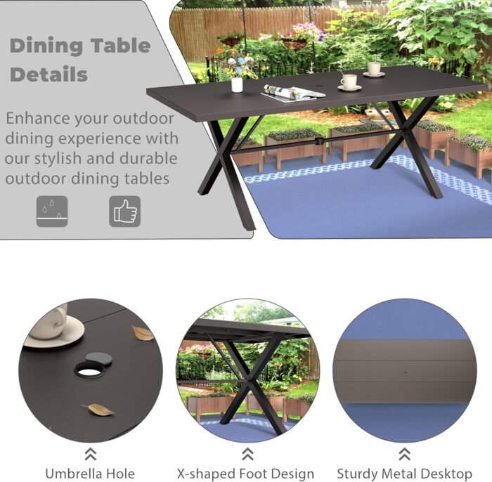 16-Piece Patio Dining Set Outdoor Conversation Set,Metal Outdoor Furniture Set with 2 Umbrella Hole Cut-Out 78.7" x 35.4" Tables and 14 Rattan Backrest Chairs for Backyard,Garden,Grey - Image 3