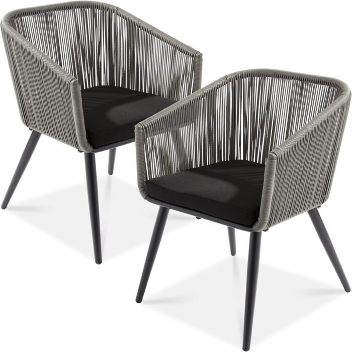 Best Choice Products Set of 2 Patio Dining Chairs, Outdoor Seating Set for Backyard, Poolside, Balcony, Indoor Use w/Woven Wicker Design, 250lb Weight Capacity - Gray/Black