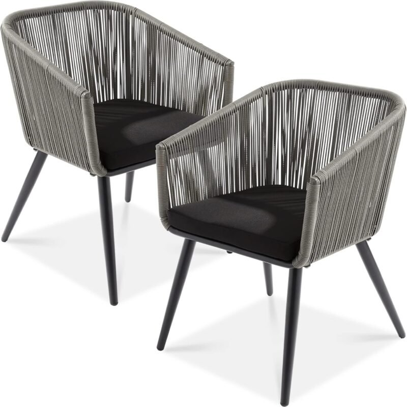 Best Choice Products Set of 2 Patio Dining Chairs, Outdoor Seating Set for Backyard, Poolside, Balcony, Indoor Use w/Woven Wicker Design, 250lb Weight Capacity - Gray/Black