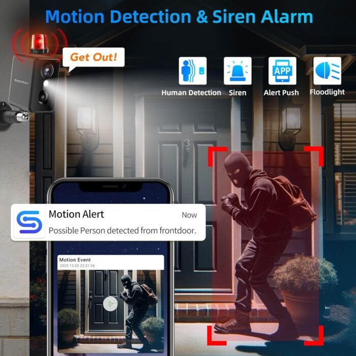 Septekon 2K Security Cameras Wireless Outdoor 4 Pack, Solar Battery Powered Camera with Two Spotlights, PIR Motion Detection Siren, Color Night Vision, 2-Way Audio, IP66 Waterpoof - Image 4