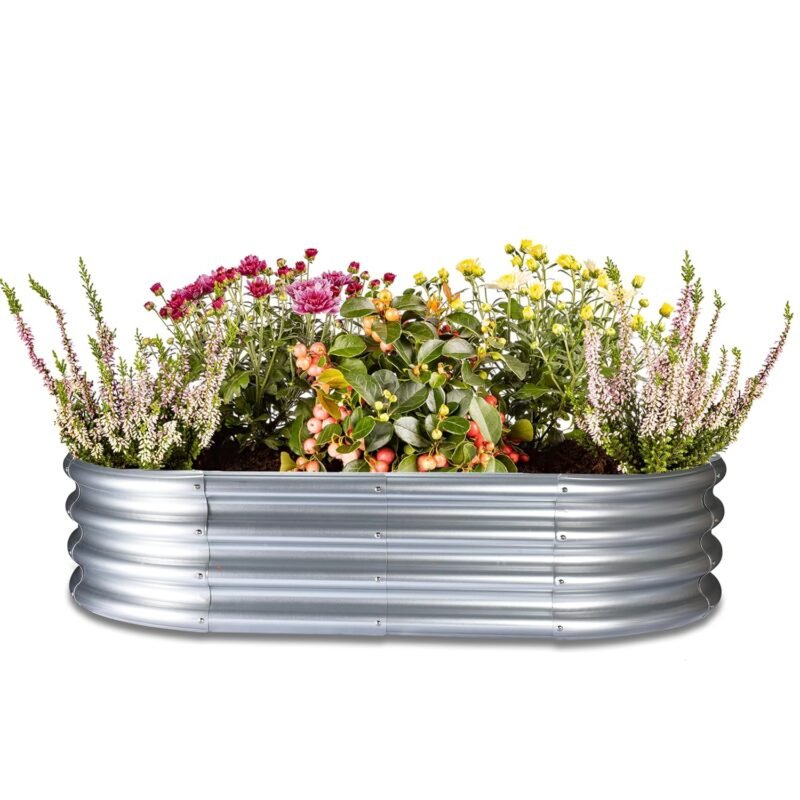 2WAYZ Galvanized Raised Garden Bed - Galvanize Planter Box Kit - Metal Raised Garden Boxes for Outdoor, Indoor - Oval Large Metal Planter for Vegetables, Herbs, Plants, Flowers, Veggies - Silver