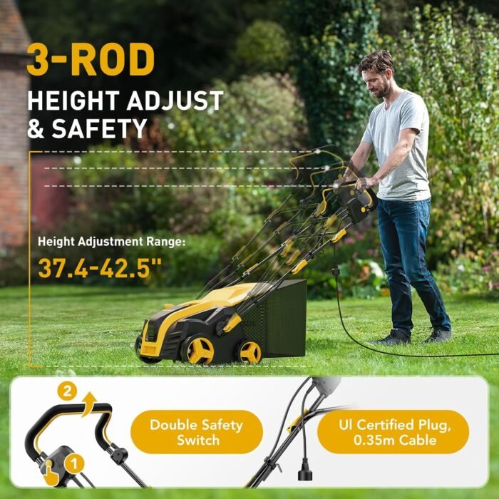 EVEAGE 16-Inch 15-Amp Electric Dethatcher and Scarifier 5-Position Depth Adjustment,Removeable 14.5-Gal Collection Bag,Quick-Fold,Airboost Technology Increases Lawn Health - Image 4