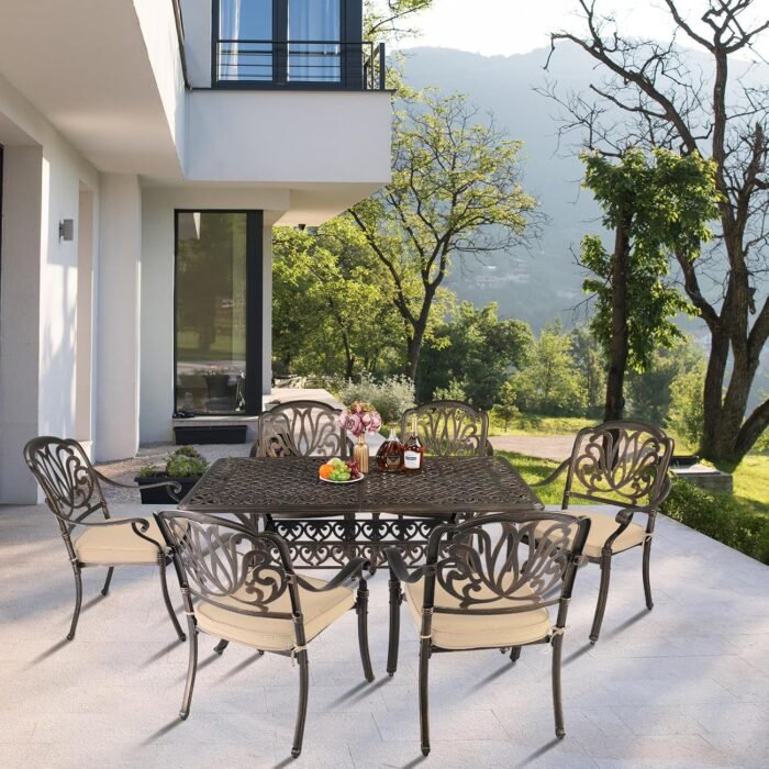 VINGLI Outdoor Dining Chairs Set of 2 Aluminum Patio Chairs, Cast Aluminum Patio Furniture Aluminum Outdoor Chairs for Backyard, Poolside, Balcony Bronze (with Cushion) - Image 7