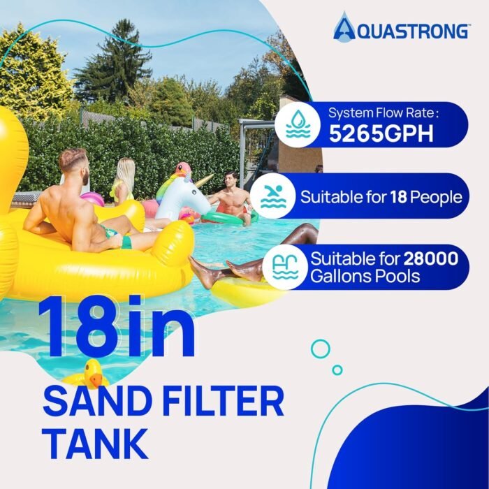 AQUASTRONG Sand Filter Pump for Above Ground Pool with Timer, 18in, 1.5 HP, Max 8100GPH for Pools Up to 28000GAL, 6-Way Valve, Enhanced Circulation for Crystal-Clear Pool - Image 4