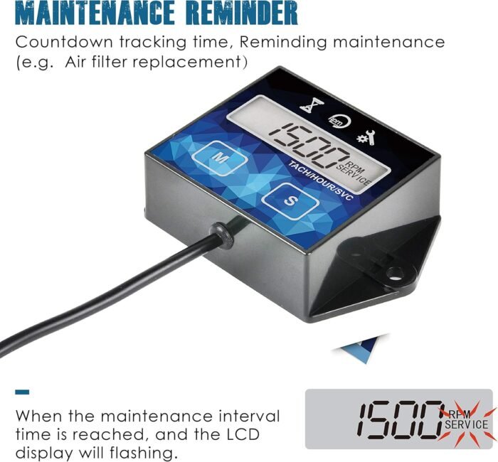 Runleader Small Engine Hour Meter, Digital Tachometer, Maintenance Reminder, Battery Replaceable, User Shutdown, Use for ZTR Lawn Mower Tractor Generator Marine Outboard ATV (1) - Image 3