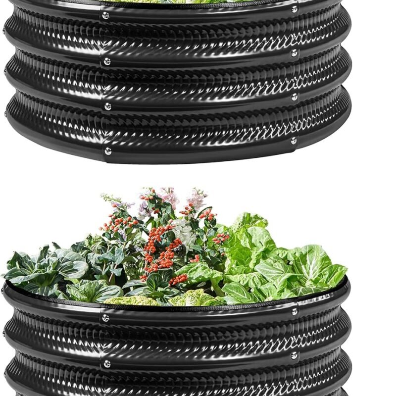 2Pack 2x2 FT Round Raised Garden Bed, Galvanized Planter Raised Beds for Outdoor Vegetables, Flowers & Herbs, Heavy-Duty Metal Raised Garden Beds, Rust-Resistant & Easy Assembly.(Black)