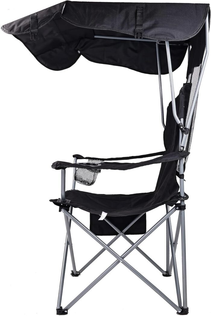 Elevon Camp Chairs with Shade Canopy Chair Folding Camping Recliner Support with Carrying Bag, Black - Image 5