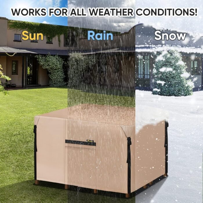 PTEROMY Waterproof Patio Table Cover, Heavy Duty 600D Canvas Patio Furniture Covers for Outdoor Dining Table and Chairs (Beige, 86''x 62'') - Image 4