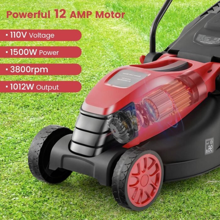 Goplus Electric Lawn Mower, Versatile Corded Lawn Mower with Grass Collection Box, 12 AMP Motor, 14" Cutting Deck, 3 Adjustable Cutting Positions, Walk-Behind Lawnmower for Garden Farm Yard - Image 2