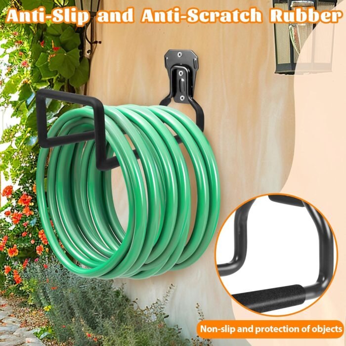 2pcs Garden Hose Holder Wall Mount - Metal Garden Hose Reel Sturdy Water Hose Holders for Outside Yard, Heavy Duty Hose Hanger for Water Hose Storage (2pcs Black) - Image 4