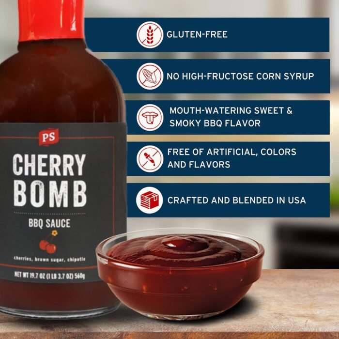 PS Seasoning Cherry Bomb - Door County Cherry BBQ Sauce - All-Purpose Marinade, Glaze, Baste, and Dip - Sweet and Tangy, Great for Pork, Beef, Salmon, Chicken, Ribs, Tenderloin, and more - Image 2