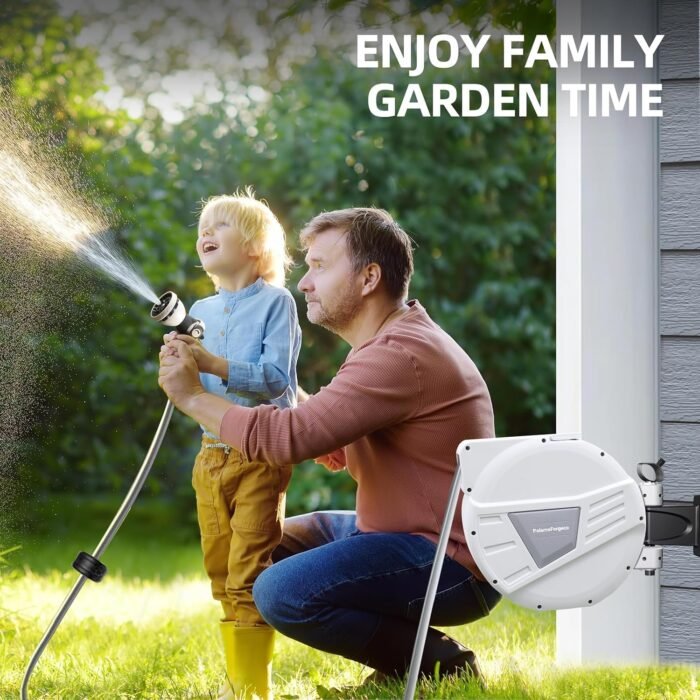 Garden Hose Reel Retractable Hose Reel 1/2 Inch x 130 ft, Any Length Lock Water Hose Reel with 10 Pattern Nozzle, Wall Mounted Retractable Hose Reel Slow Return System and 180° Swivel, Gray - Image 3