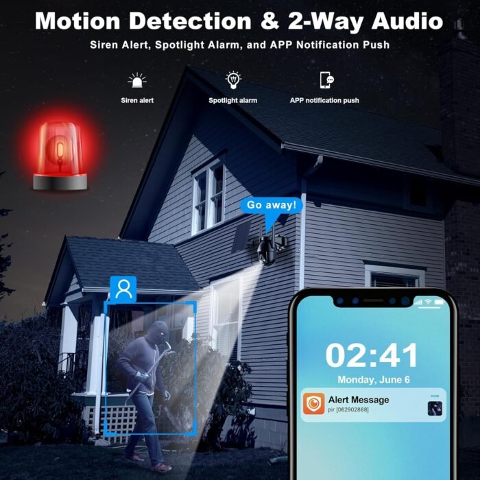 4G LTE Cellular Solar Security Cameras Wireless Outdoor, Solar Powered 3MP Camera 2K No WiFi Security Camera, PIR Motion Detection,Siren,Color Night Vision, SD/Cloud Storage (SIM Card Included) - Image 4