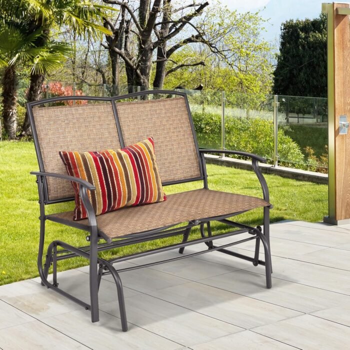 Tangkula 2-Person Patio Glider Bench, Outdoor Rocker Glider Loveseat Chair W/Heavy-Duty Steel Frame, Breathable Seat Fabric, Rocking Lounge Chair for Poolside, Garden, Backyard (Brown) - Image 4