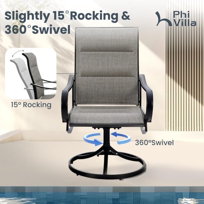 PHI VILLA Outdoor Swivel Patio Dining Chairs Set of 6, All Weather Patio Chair with Padded Textilene & Metal Frame for Outdoor Poolside Lawn Garden, Brown - Image 3