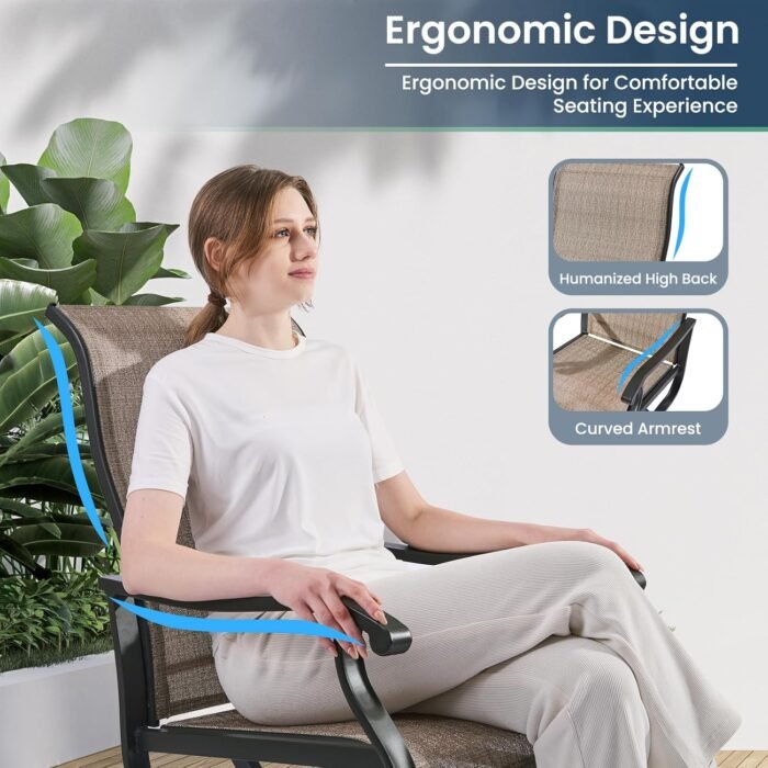 Amopatio Patio Swivel Chairs Set of 2, Outdoor Swivel Rocker Dining Chairs with All Weather Textilene High Back & Metal Frame, for Backyard Deck Lawn Garden, Brown - Image 6