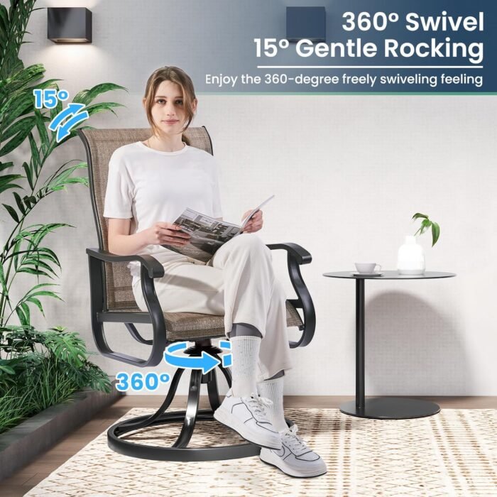 Amopatio Patio Swivel Chairs Set of 2, Outdoor Swivel Rocker Dining Chairs with All Weather Textilene High Back & Metal Frame, for Backyard Deck Lawn Garden, Brown - Image 4