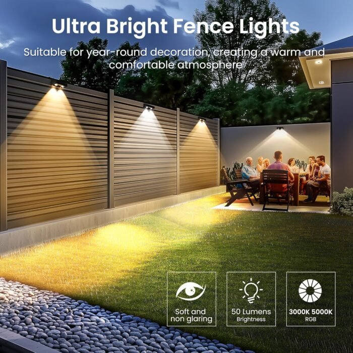 SOLPEX Solar Fence Lights Outdoor, 9 Fixed Colors ＆ Color Changing Fence Solar Lights Outdoor Waterproof IP65, LED Solar Deck Lighting for Backyard Wall Step Patio Railing Pool Porch (8 Pack) - Image 3