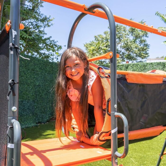 Jungle Warrior Anaconda Metal Swing Set with 45" Saucer Swing, 2 Sling Swings, Rock Climbing Wall and 5ft Slide with Slide - Image 12