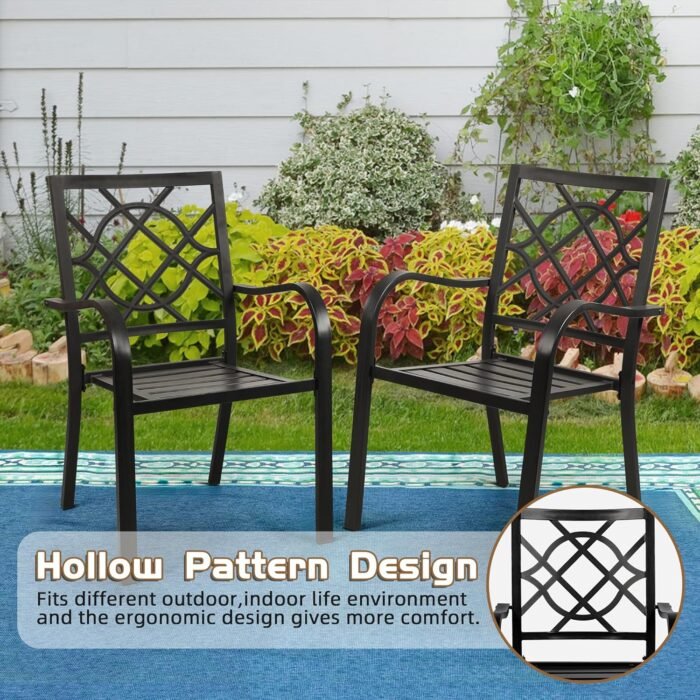 Incbruce 300lbs Patio Chairs Set of 2 Outdoor Dining Chairs, Metal Frame Stackable Patio Dining Chairs, Wrought Iron Black Outdoor Chairs with Armrest for Garden, Poolside, Backyard - Image 5