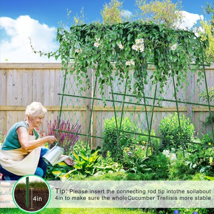 65"×65" Upgrade Heightened Cucumber Trellis for Raised Bed,U-Shape Garden Trellis for Climbing Plants Outdoor,Adjustable Metal Arch Vegetables Trellis with Climbing Net for Tomato,Bean,Grape,Zucchini - Image 5