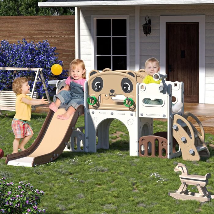 9 in 1 Toddler Slide and Climber Playset Indoor Outdoor Kids Slide with Basketball Hoop,Telescope and Storage Space, Freestanding Backyard Playground for Children Age 1-6 - Image 2
