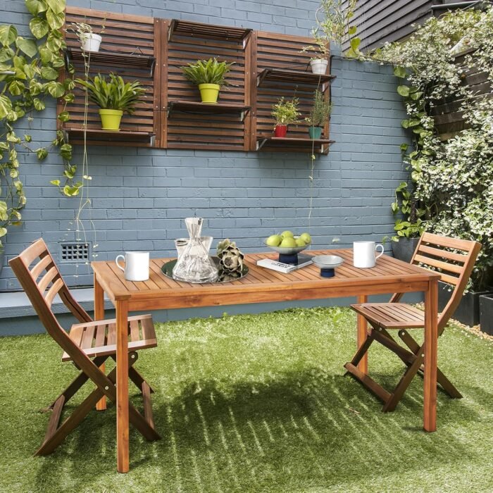 VINGLI Outdoor Dining Table, 57" Acacia Wood Rectangular Table with Umbrella Hole for Deck, Backyard, Lawn, Garden, Indoor - Image 2