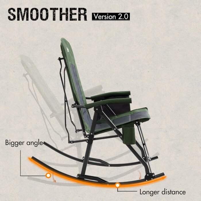 PORTAL Oversized Folding Rocking Camping Chair High Back Outdoor Rocker Portable for Outside Lawn Patio Travel Garden, Supports 400 lbs, Padded Back, Green Grey - Image 7