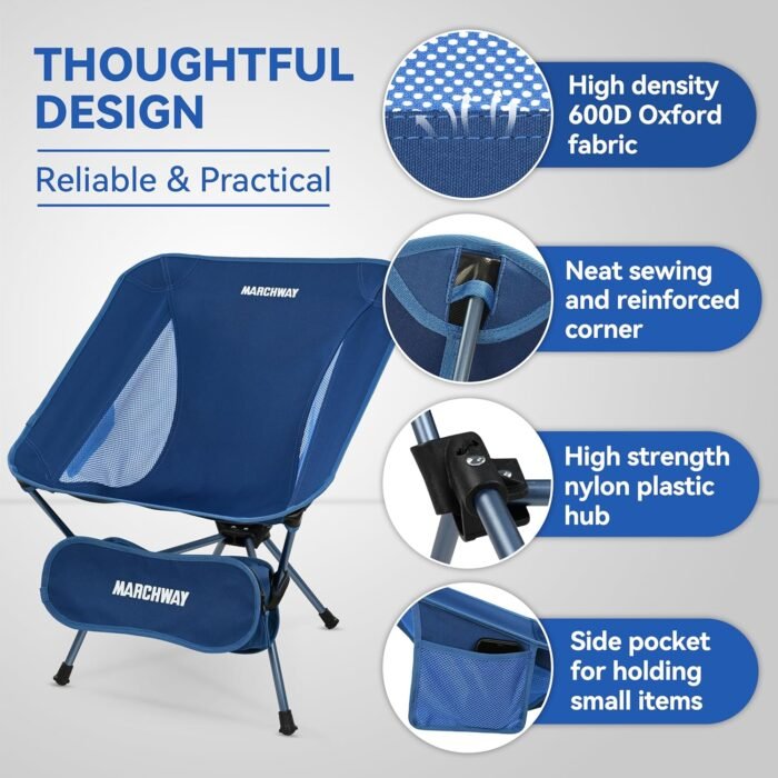 MARCHWAY Lightweight Folding Camping Chair, Stable Portable Compact for Outdoor Camp, Travel, Beach, Picnic, Festival, Hiking, Backpacking, Supports 330Lbs (Dark Blue) - Image 5