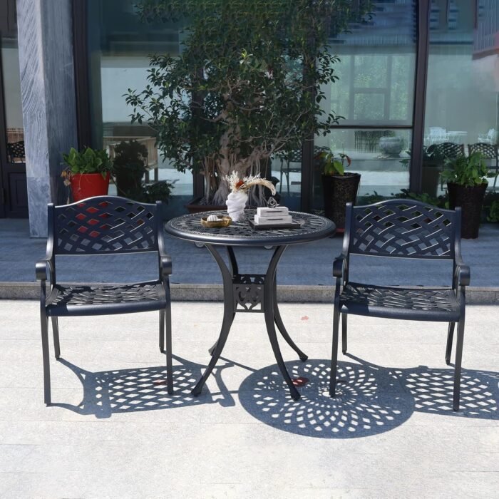 30.3" Patio Bistro Table Cast Aluminum Patio Table,Metal Patio Dining Table with Umbrella Hole,All Weather Outdoor Bistro Dining Table for Backyard, Garden, Balcony, Bronze - Image 7