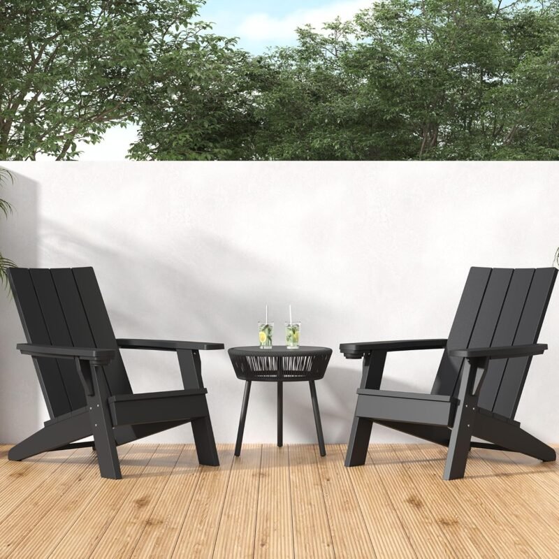 Adirondack Patio Chairs Set of 2,Black Lawn Adirondack Chair,Heavy Outdoor Chairs All-Weather,Pre-Assembled Fire Pit Chairs,Modern Adirondack Chairs for Patio Lawn Fire Pit Backyard Poolside Balcony