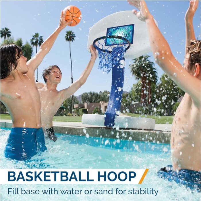 SwimWays 2-in-1 Pool Sport Combo Set - Volleyball Net & Outdoor Basketball Hoop for in- & Above Ground Pool, Outdoor Games for Adults and Family - Image 3
