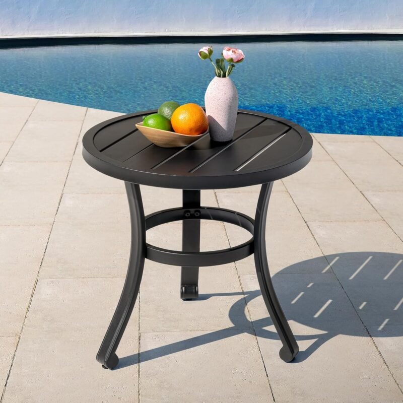 NUU GARDEN Outdoor Metal Side Table, Weather Resistant 20 inch Patio Table, Patio Bistro Table, Outside End Table for Patio, Pool, Deck, Balcony, Porch, Black